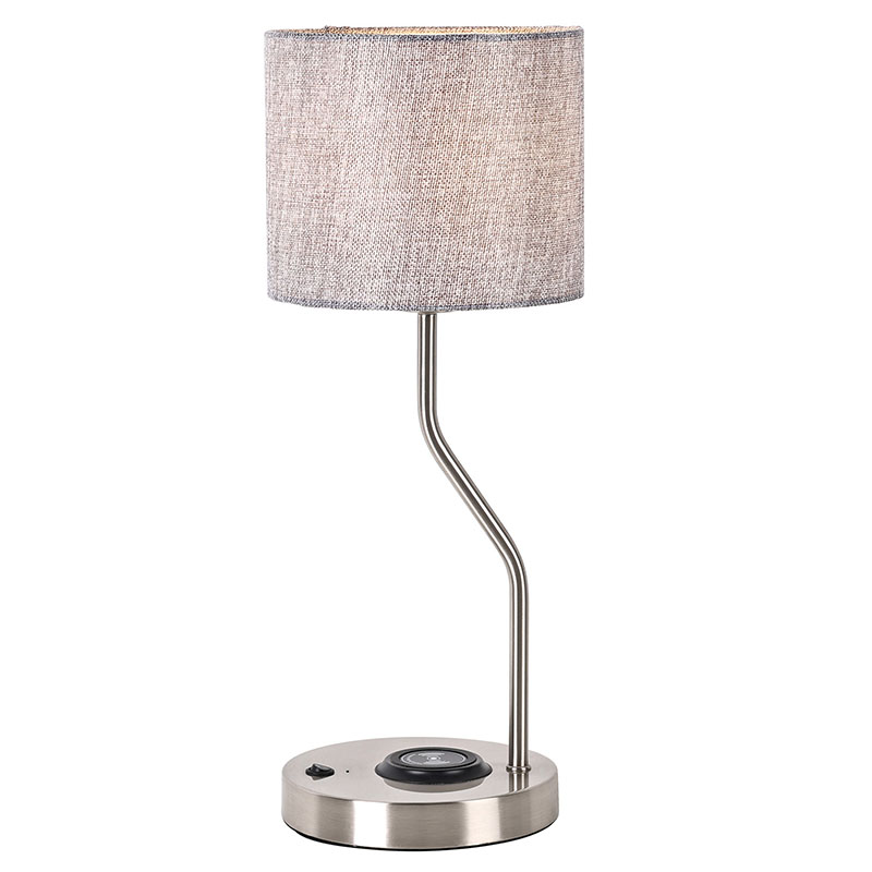 Настільна лампа з бездротовим зарядним пристроєм для телефону з тканинним плафоном